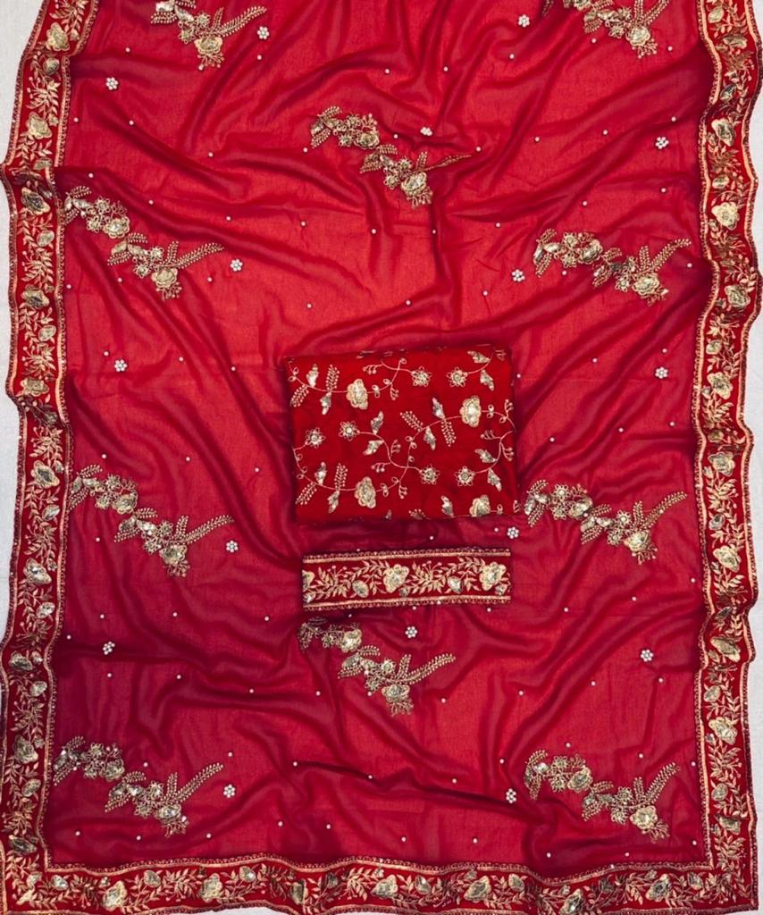 Red Georgette Embroidery Sequence Saree image 7