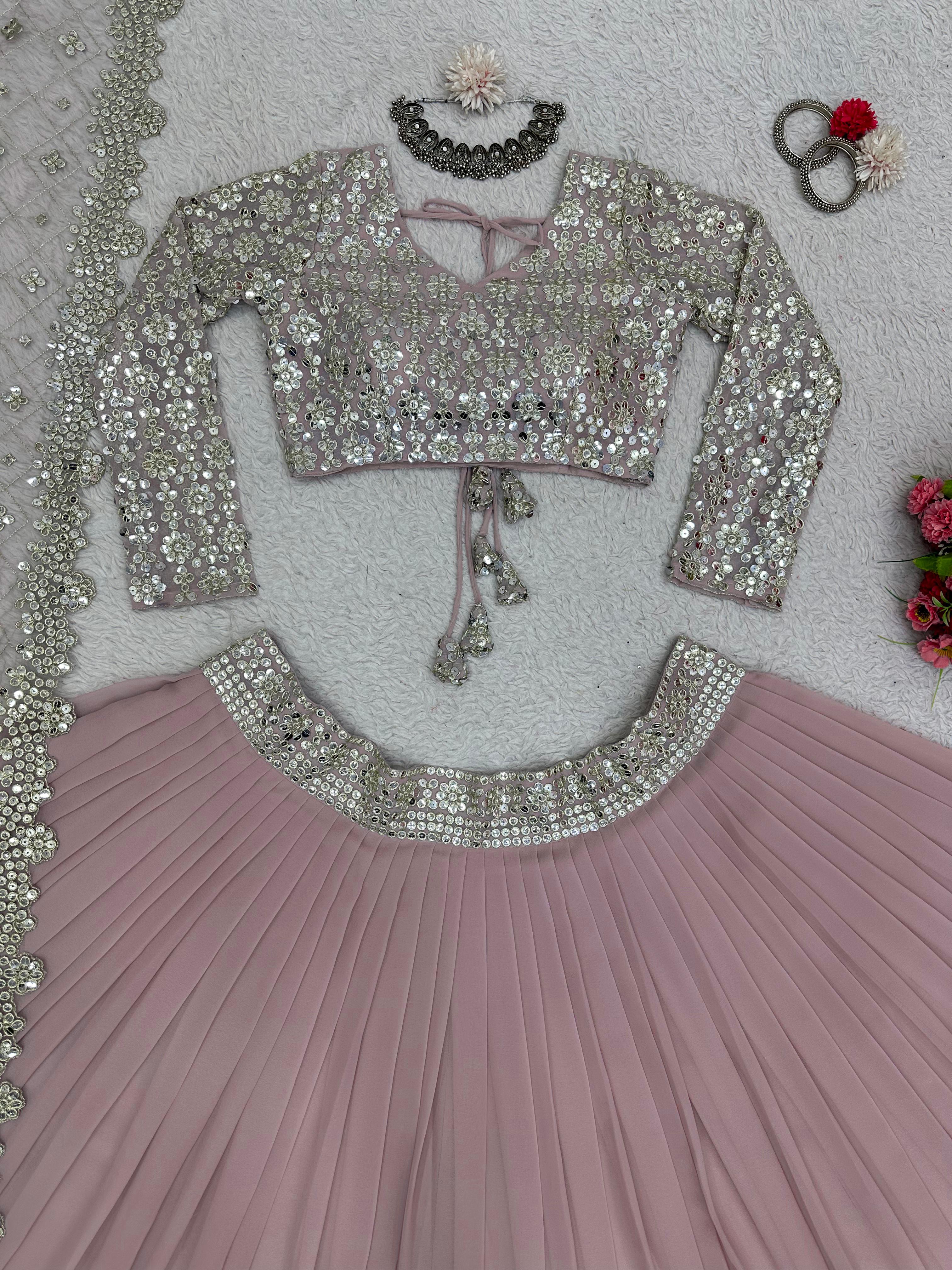 Faux Georgette Thread 9MM Sequence Work Lehenga Choli image 7