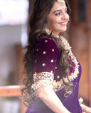 Velvet With Embroidery Work Saree & Blouse image 7