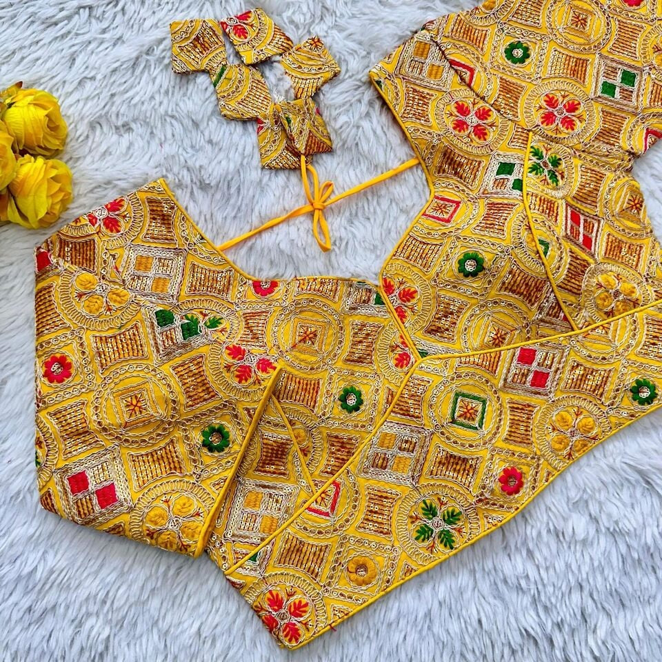 Pure Georgete Heavy Coading Work Blouse Designer Saree Blouse image 2