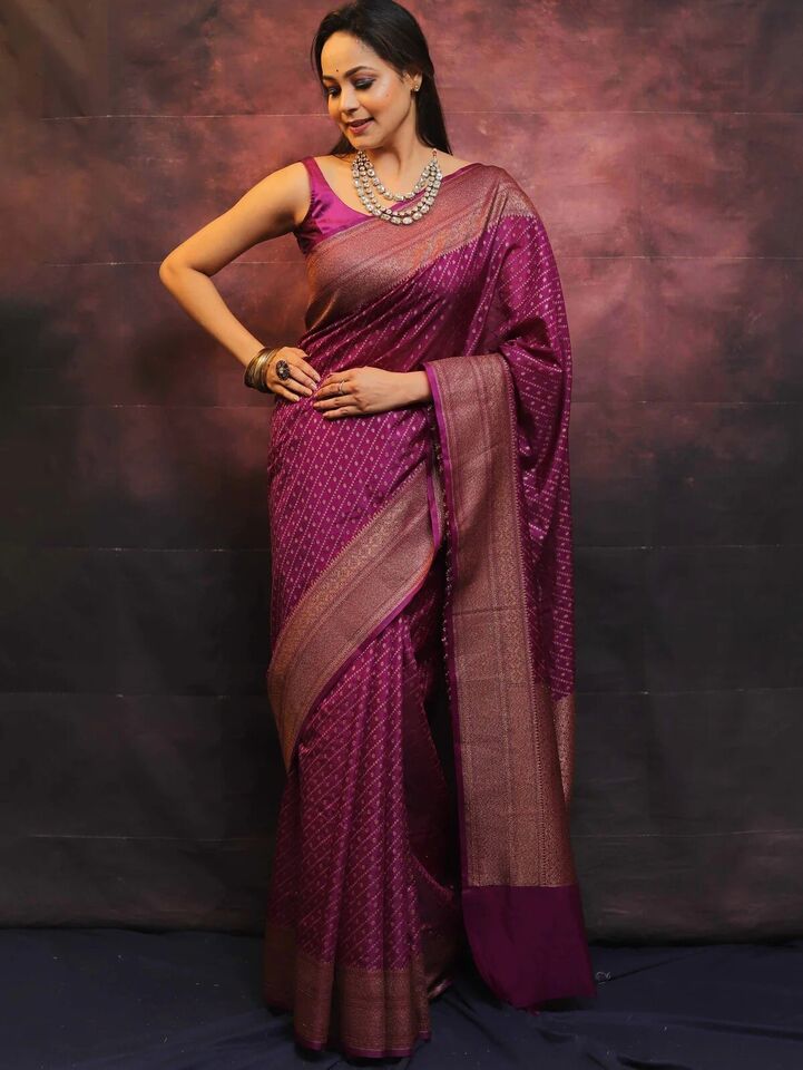 Redviolet Banarasi Soft Silk Saree With Unstitched Blouse image 2