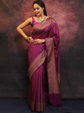 Redviolet Banarasi Soft Silk Saree With Unstitched Blouse image 2