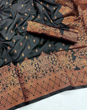 Black Soft Lichi Silk Saree image 7
