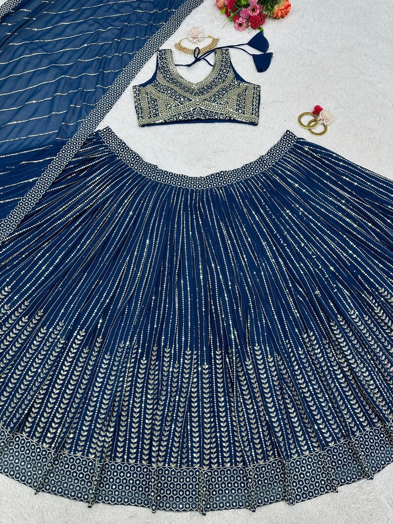 Blue Fox Georgette Sequence Work Lehenga image 7