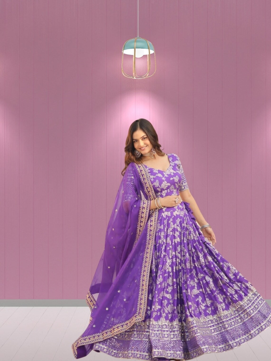 Pure Viscose Jacquard With Embroidery Sequins work Lehenga Choli Dupatta image 7