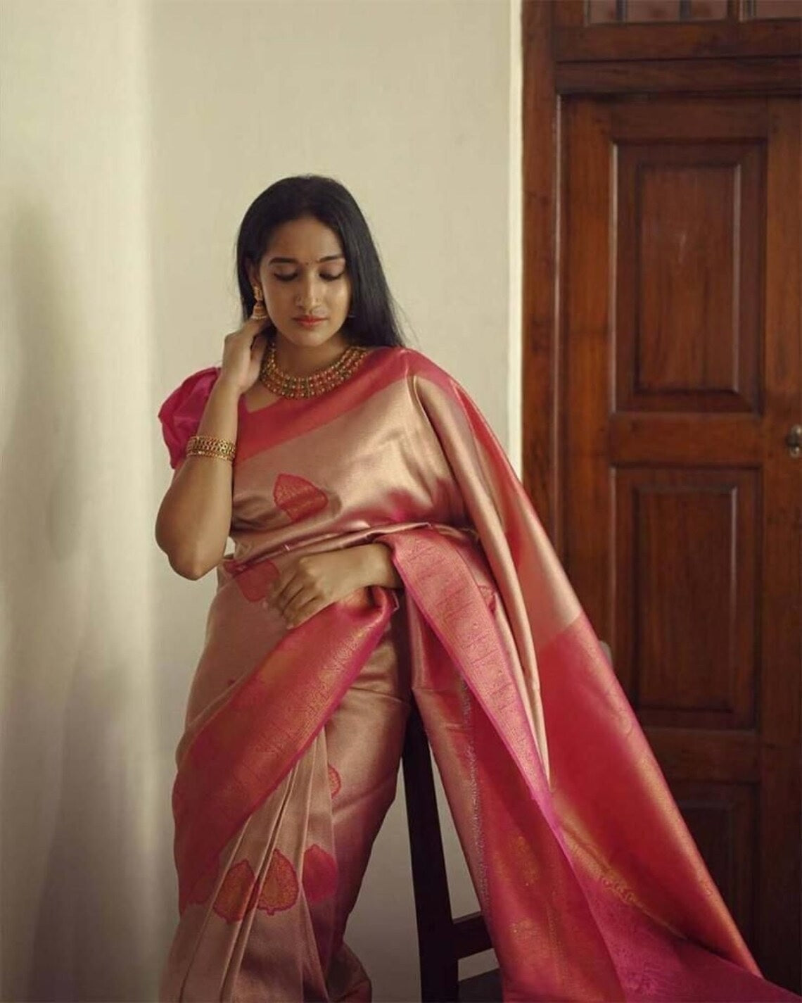 Wedding Wear Bollywood Ethnic Fancy Soft Lichi Silk Saree With Blouse image 7