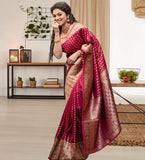Maroon Soft Lichi Silk  Beautiful Rich Pallu Saree With Blouse image 2