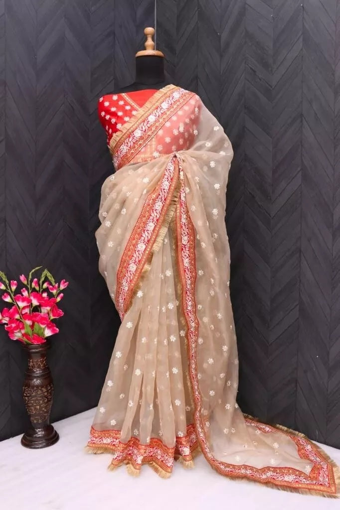 Heavy Organza Silk Party Wear Saree & Blouse image 7