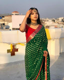 Green Soft Lichi Silk Saree With Blouse image 3