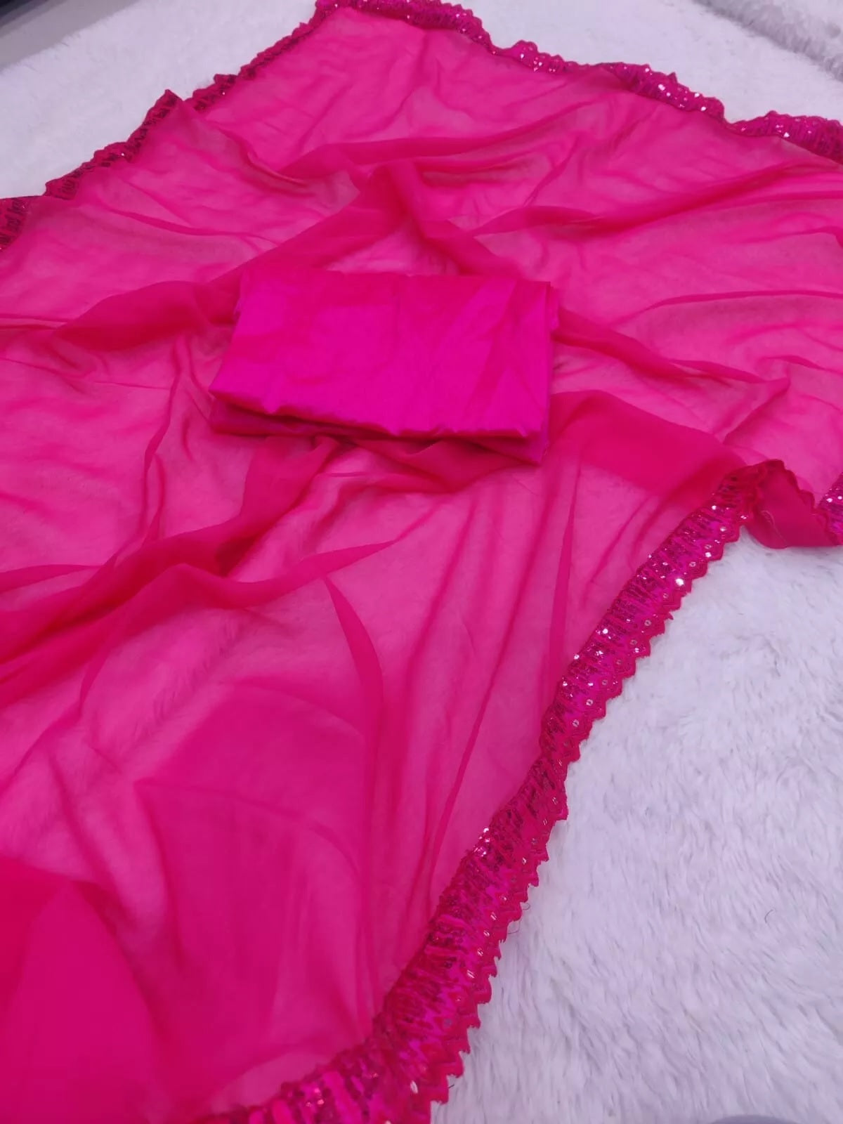 Rani Pink Georgette Embroidery Sequence Work Saree image 7