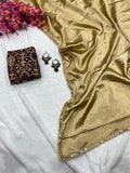 Japan Satin With Beautiful Mirror Lace Border Saree With Blouse image 3