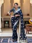 Women Navy Blue Banarasi Soft Silk Saree image 1