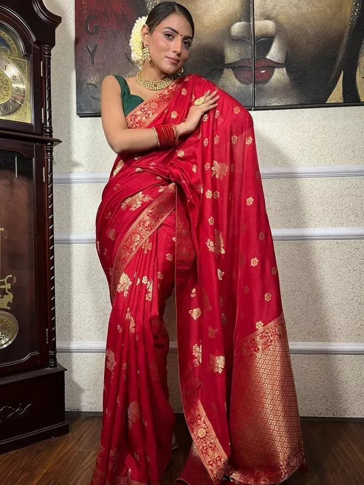 Red  Banarasi Soft Silk Saree image 2