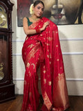 Red  Banarasi Soft Silk Saree image 2