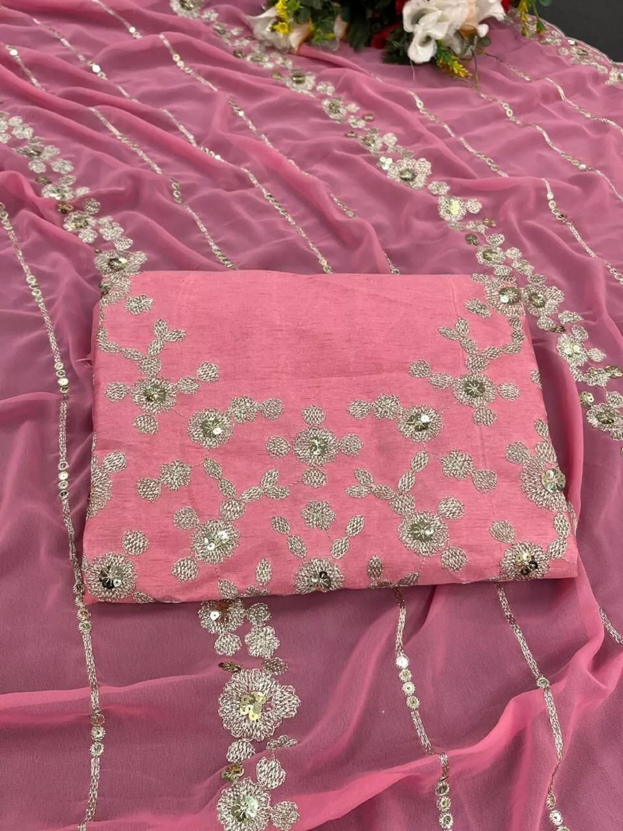 Soft Georgette Bollywood Party Saree With Blouse image 7