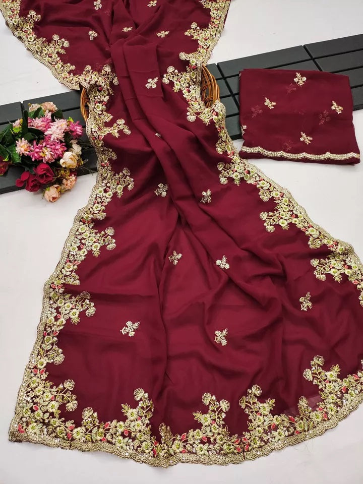 Heavy Georgette Saree,Indian Party Wear Sari Blouse image 7