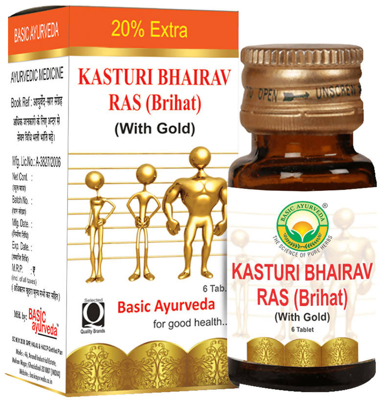 Basic Ayurveda Kasturi Bhairav Ras (Brihat) (with Gold) Tablet image 1