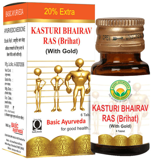 Basic Ayurveda Kasturi Bhairav Ras (Brihat) (with Gold) Tablet image 1