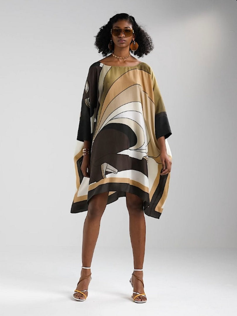 Brown Color Short Silk Crepe Kaftan Dress J5710BROWN image 8