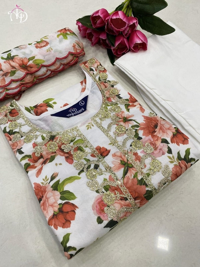 Multi Color Flower Printed Dress For Women & Girls Wear Top Bottom Dupatta Shalwar Suit AK image 8