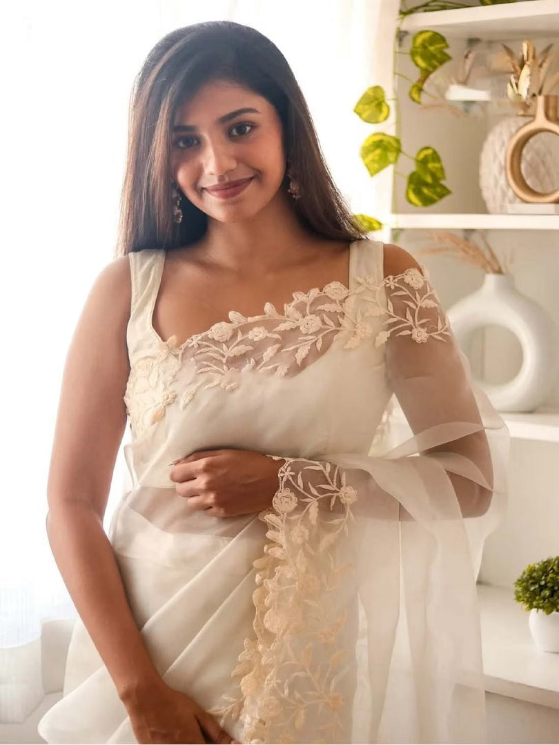 Organza Silk With Heavy Embroidery Work Saree image 8