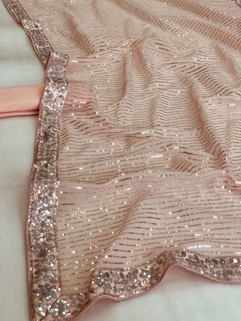 Peach Georgette Embroidery Sequence Saree image 5