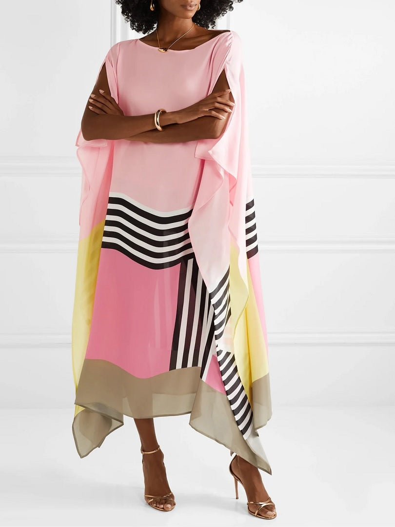 Rose Pink Satin Silk Kaftan Dress J5587 image 1