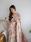 Off White Kashmiri Thread Weaving Pure Zari Work Saree image 8