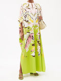 Trending Free Size Crepe Silk Beach Kaftan Green Off-White J5692 image 7