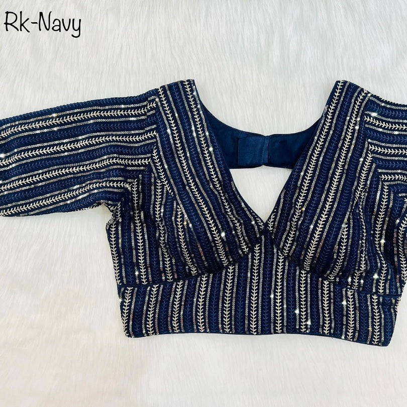 Faux Georgette With Zari Sequence Work Ready made Blouse 14-RK1 image 8