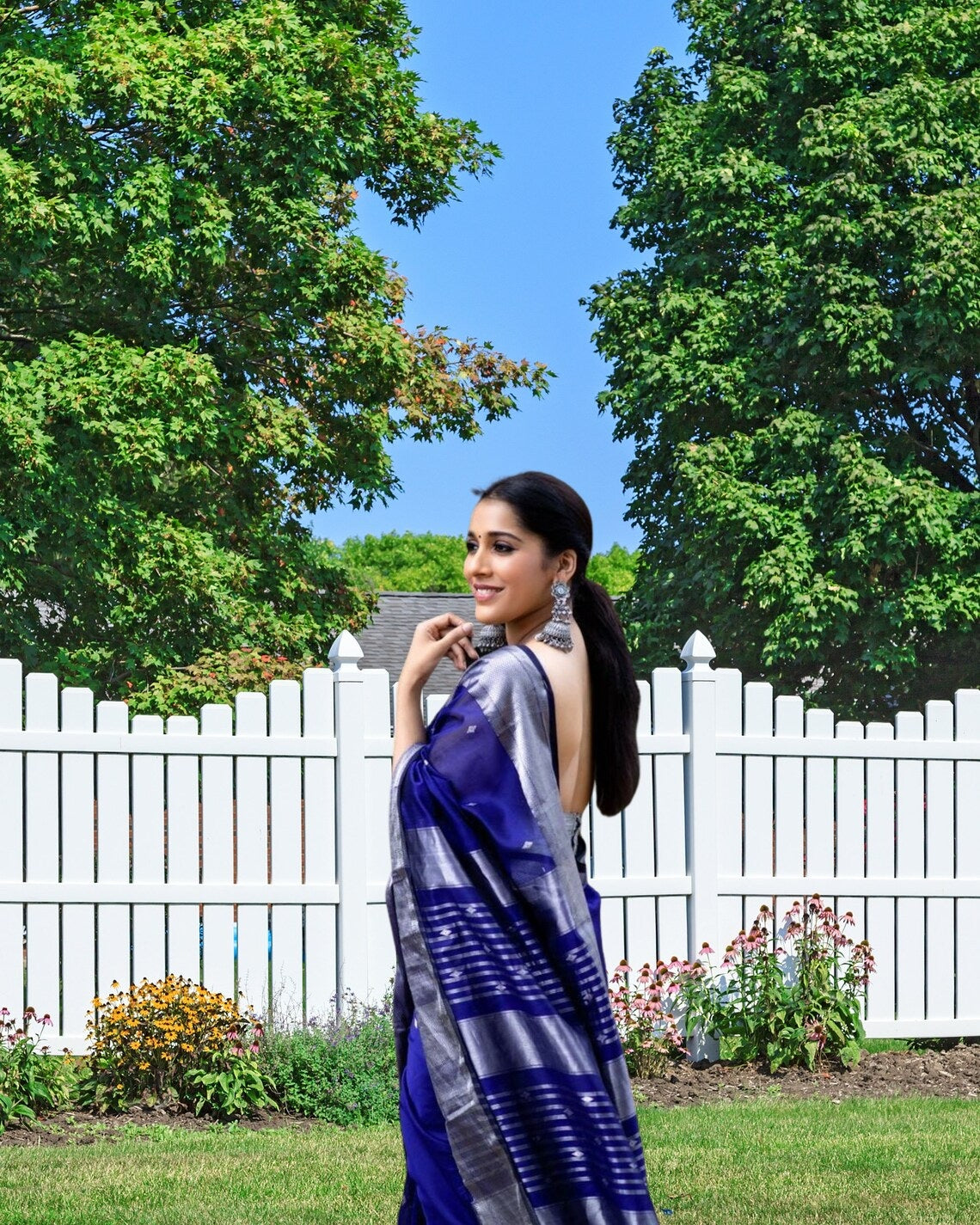 Royal Blue Soft Lichi Silk & Jacquard Saree With Blouse image 8