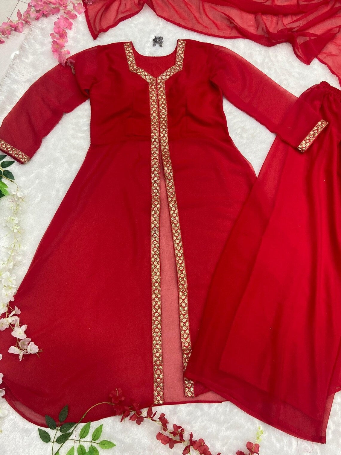 Red Premium Georgette Embroider Work Salwar Kameez With Dupatta image 2