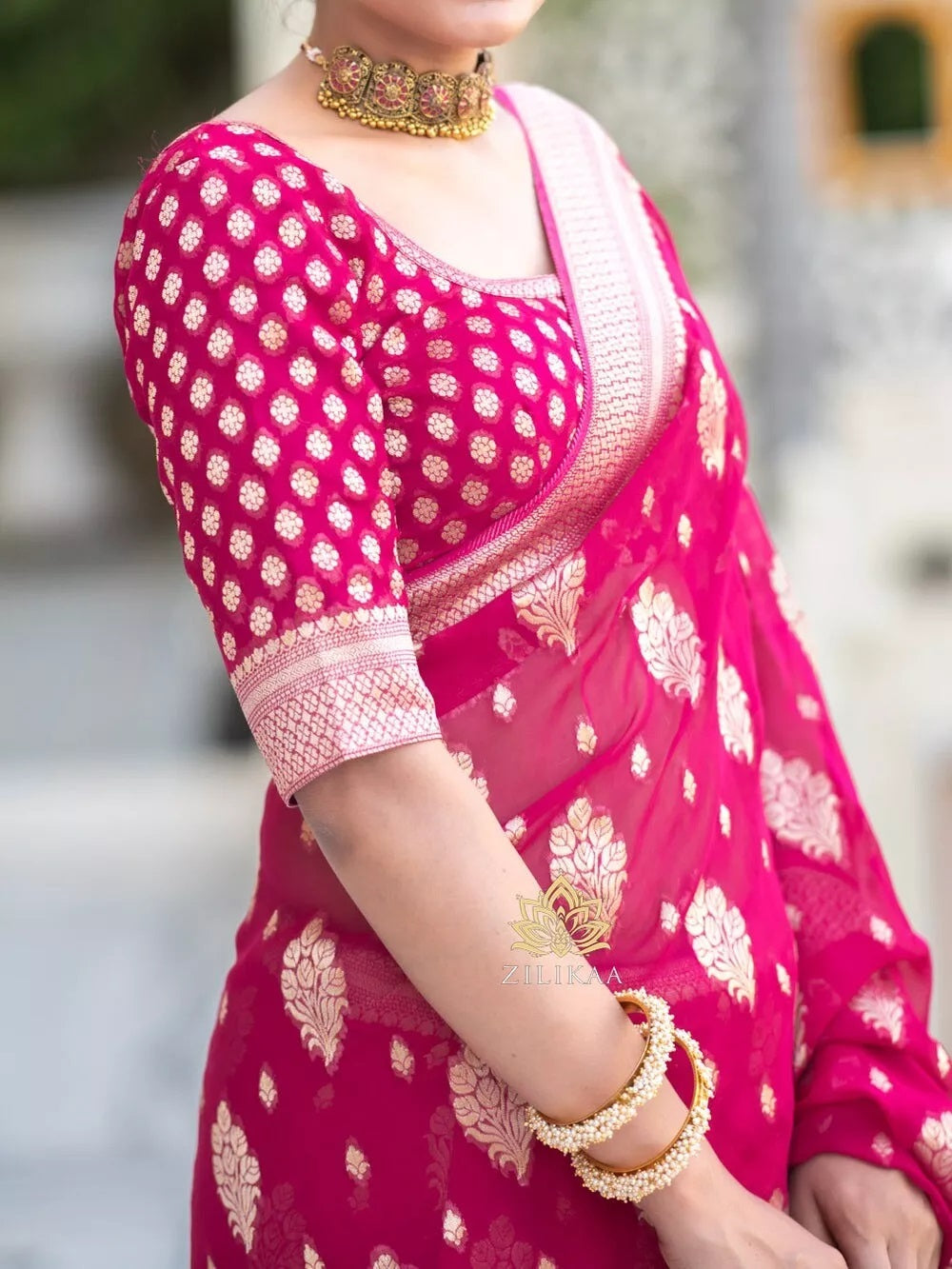 Rani Banarasi Soft Silk Saree With Unstitched Blouse image 8