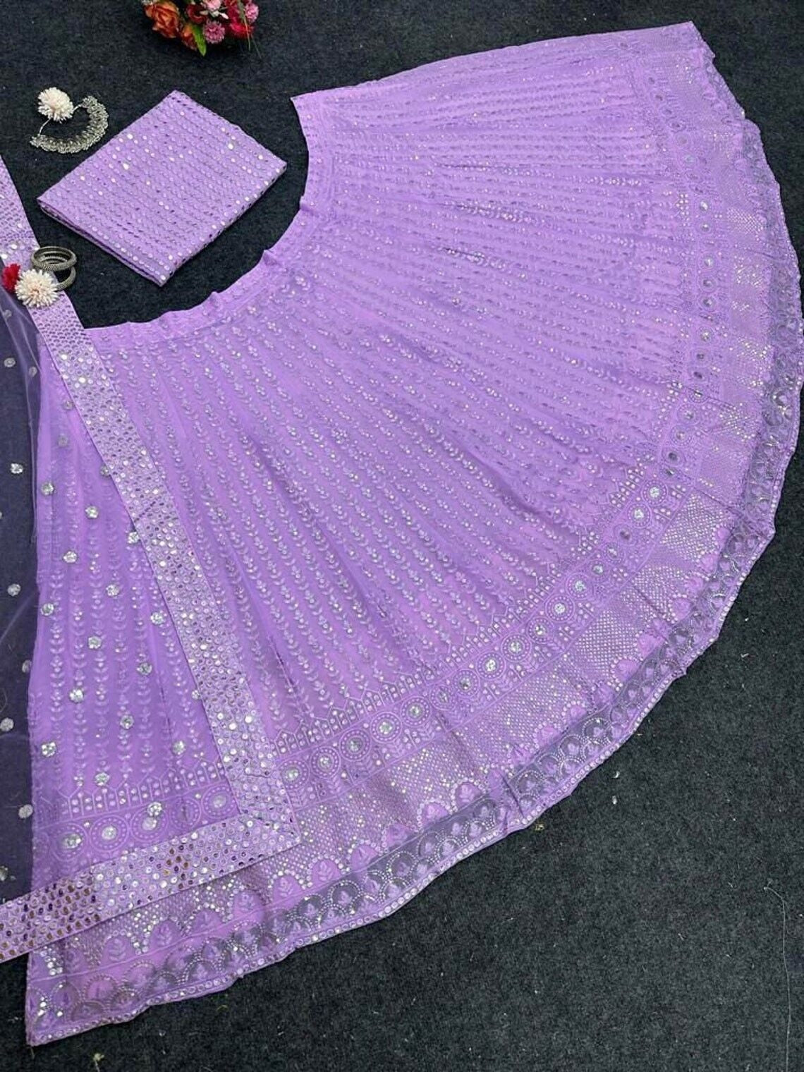 Butterfly Net With Embroidery Foil Mirror Work Lehenga Choli With Dupatta image 8