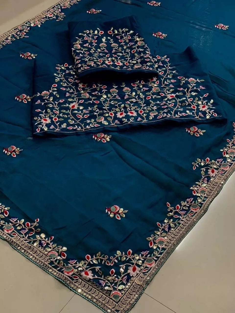 Rangoli Silk With Embroidery Work Saree With Blouse image 8
