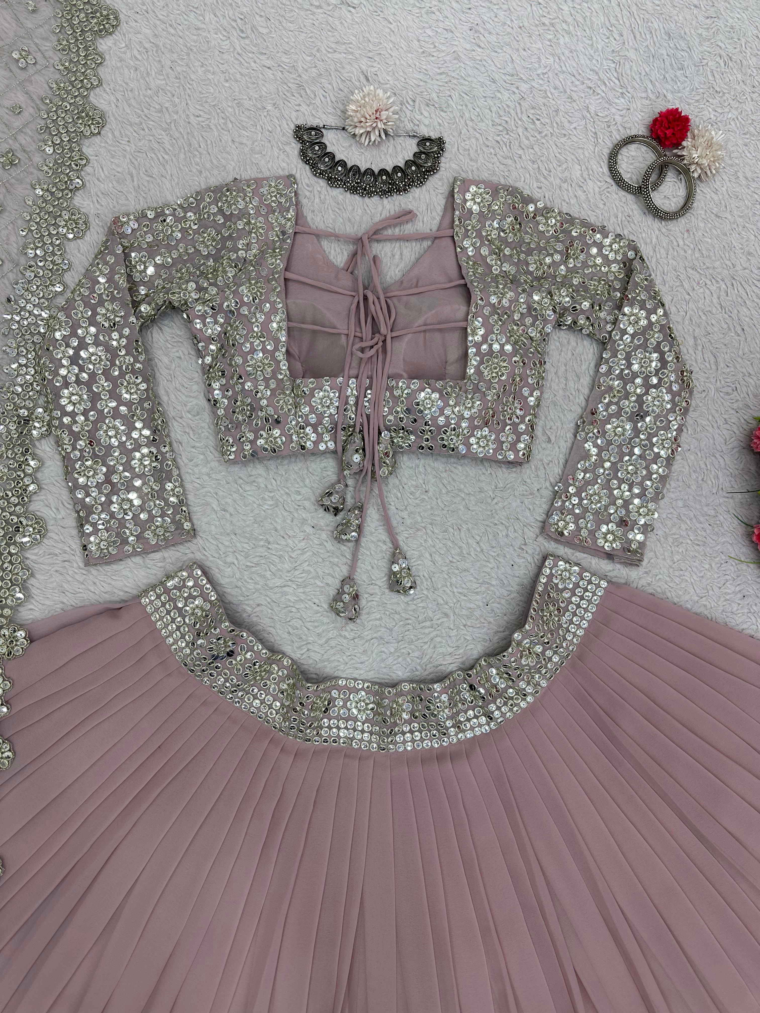 Faux Georgette Thread 9MM Sequence Work Lehenga Choli image 8