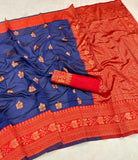 Soft Lichi Silk With Beautiful Jacquard Border Saree With Blouse image 8