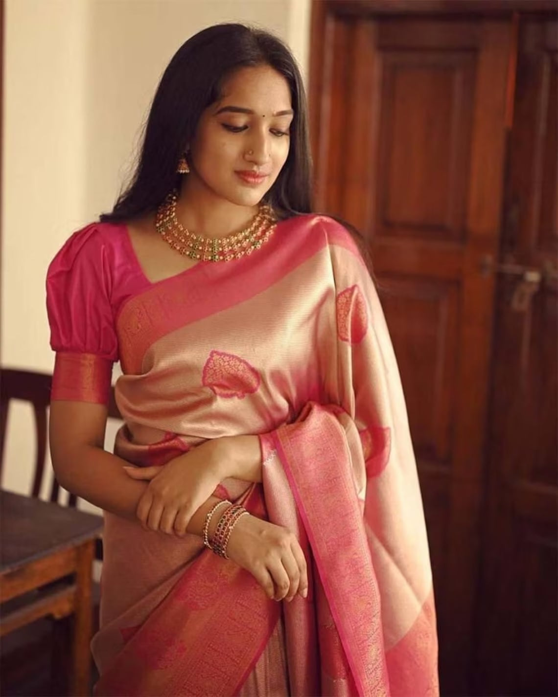 Wedding Wear Bollywood Ethnic Fancy Soft Lichi Silk Saree With Blouse image 8