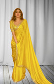 Yellow Moss chiffon & Sequence Embroidered Work Saree With Blouse image 1