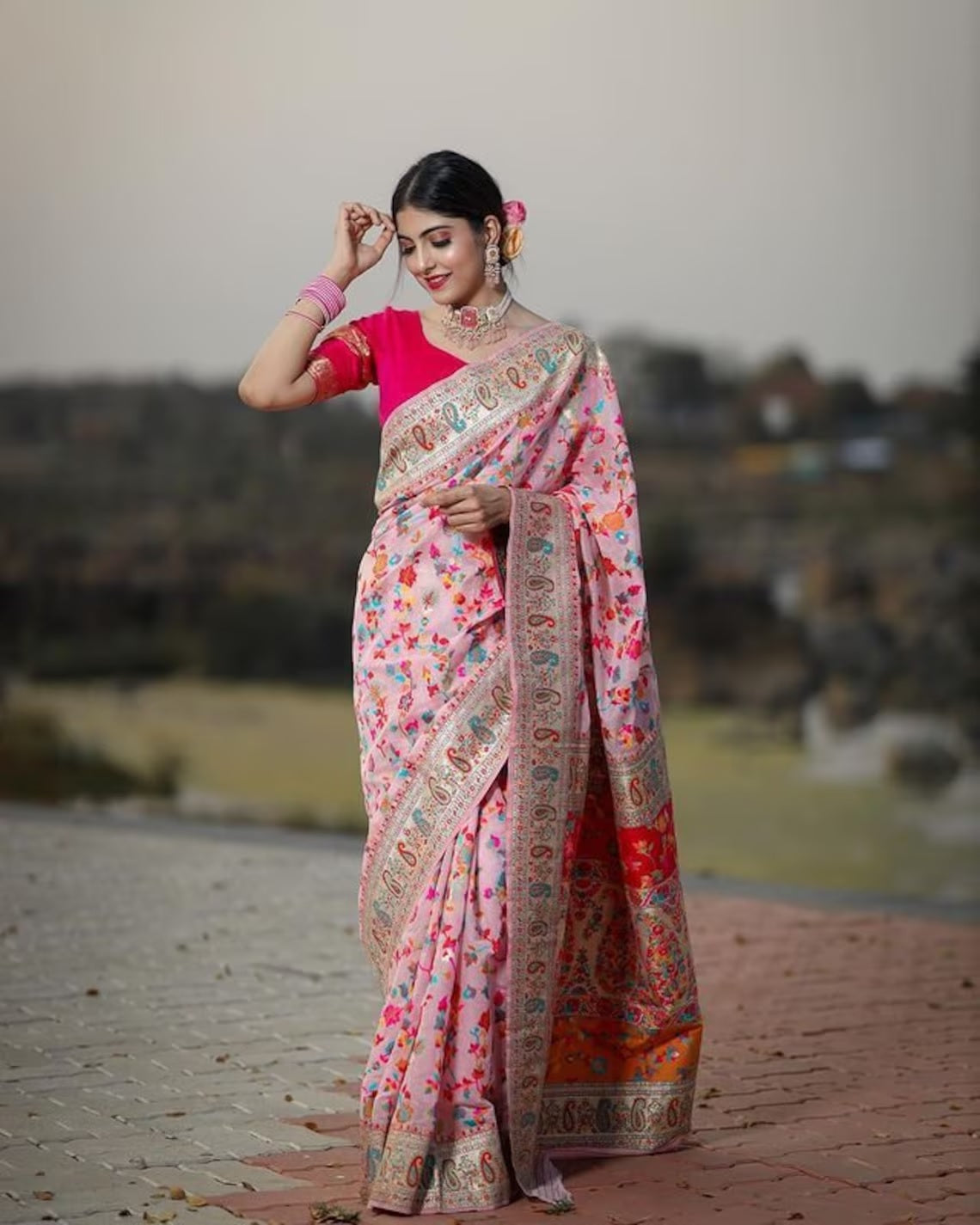Soft Lichi Silk Multicolor Saree With Blouse image 8