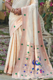 Off White Soft Lichi Silk Saree With Rich Butti Weaving Blouse image 4