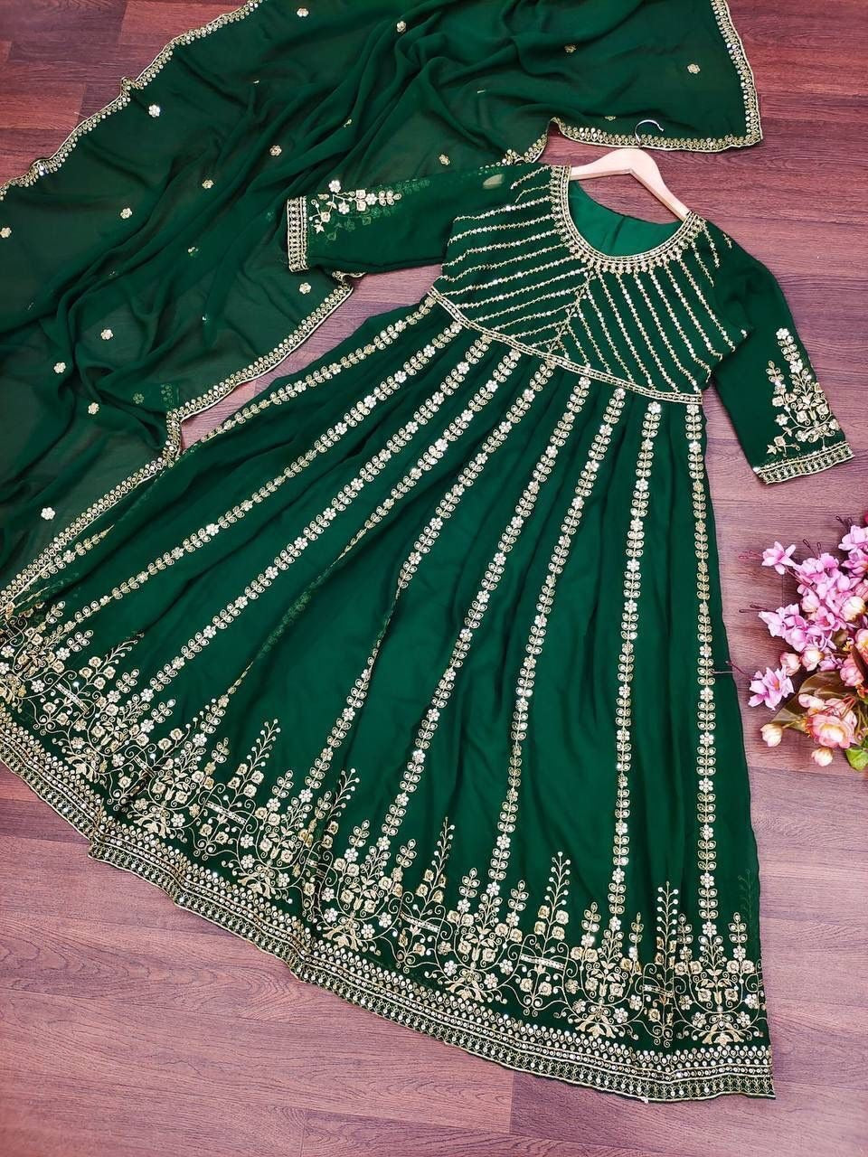 Georgette With Embroidery Design Work Gown Dresses With Dupatta image 8