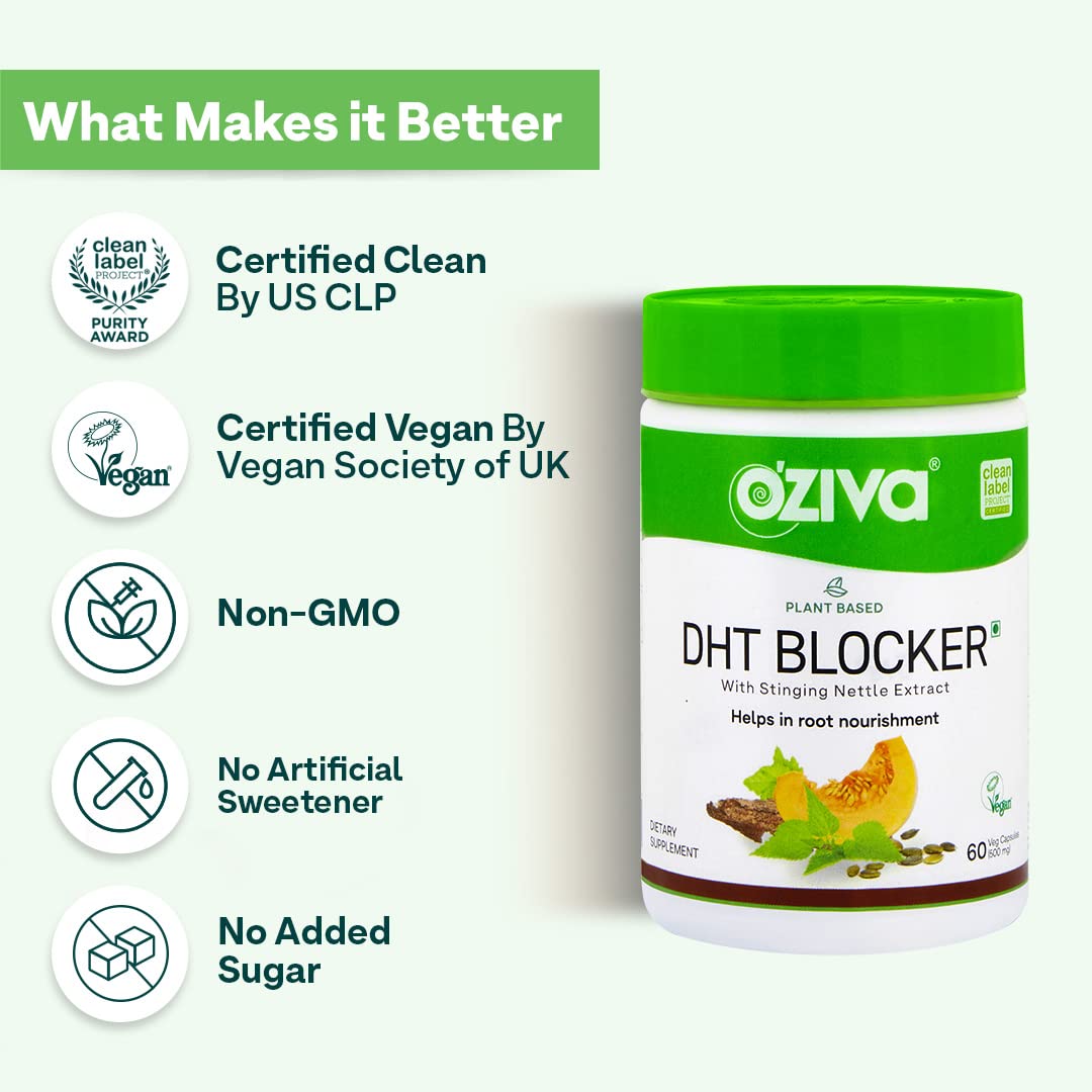 OZiva Plant Based DHT Blocker With Stinging Nettle Extract - 60 Cap image 8