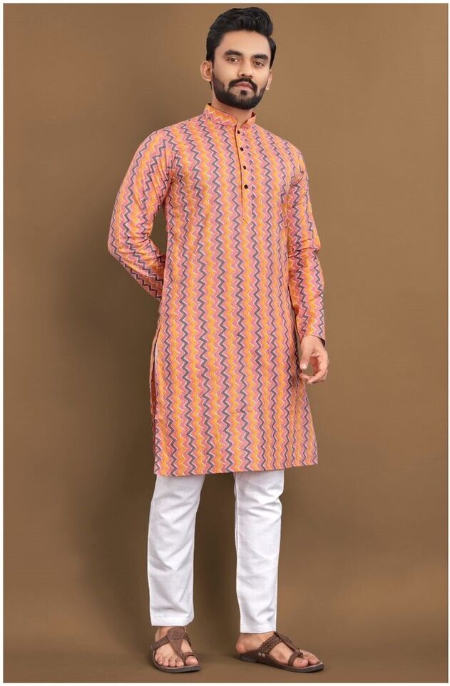 Premium 100% Cotton Print Men's Kurta image 1