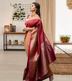 Maroon Soft Lichi Silk  Beautiful Rich Pallu Saree With Blouse image 3