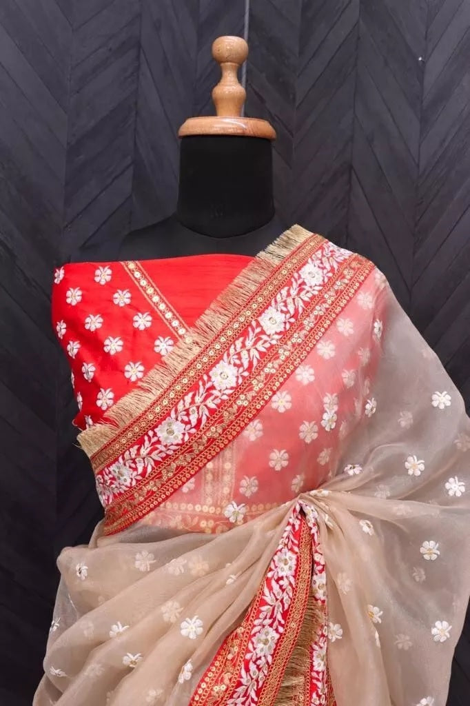 Heavy Organza Silk Party Wear Saree & Blouse image 8