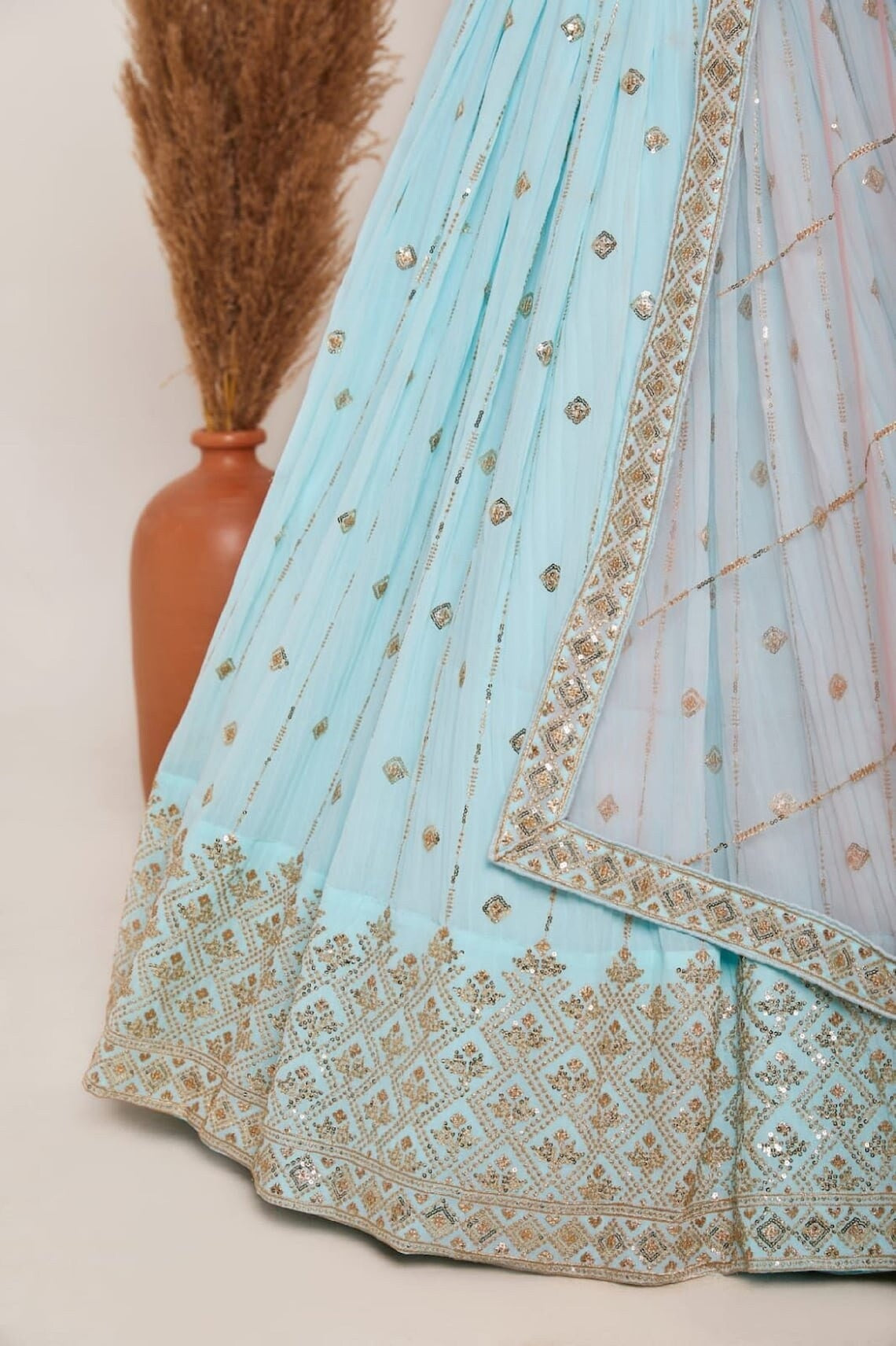Heavy Georgette With Embroidery & Sequence Work Lehenga Blouse With Dupatta image 8