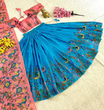 Soft Chinon Silk, Kalamkari Printed Work Lehenga Blouse With Dupatta image 4