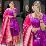 Jacquard Silk & Weaving Zari Work Lehenga Blouse With Dupatta image 8