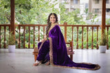 Velvet With Embroidery Work Saree & Blouse image 8